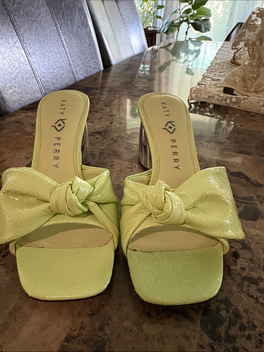 Katy Perry Collections Lime Knot Slide Heels with Metallic Block Heel